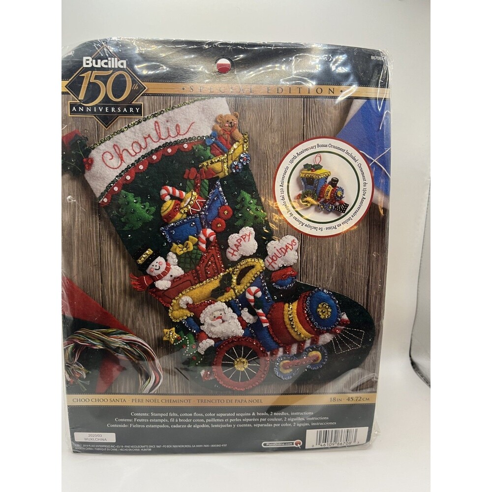 Bucilla tri-lingual Choo Choo Santa Stocking Kit